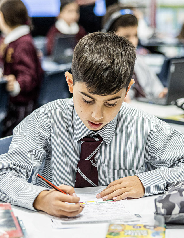 Student at desk at Christ the King Catholic Primary School North Rocks