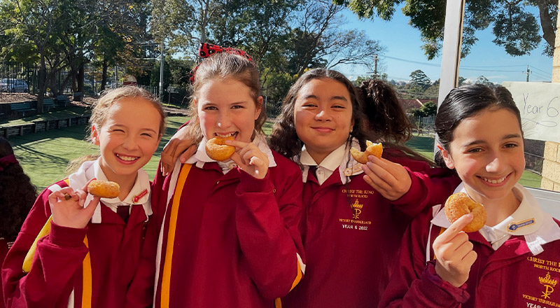 Students participating in Australias Biggest Morning Tea from Christ the King Catholic Primary School North Rocks