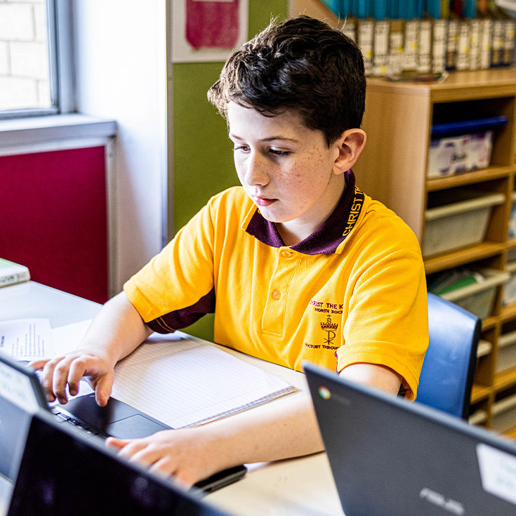 Student on laptop at Christ the King Catholic Primary School North Rocks